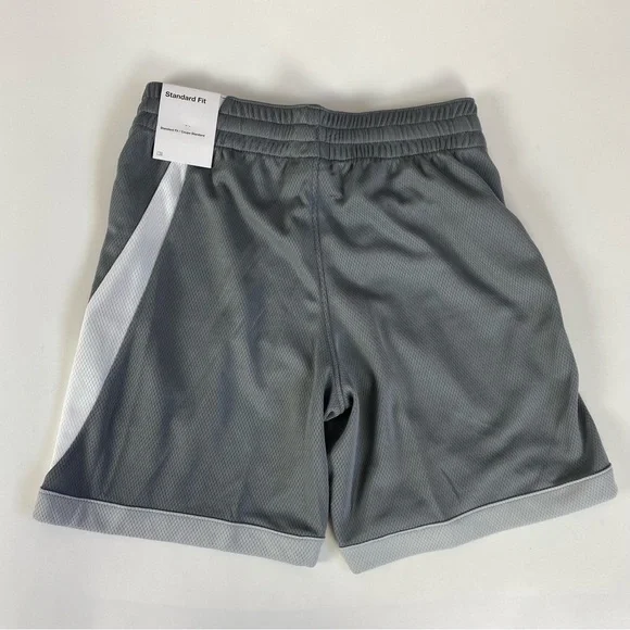NWT Nike Dri Fit Big Kids Boys Basketball Shorts Size Small Gray White Logo - Picture 2 of 8